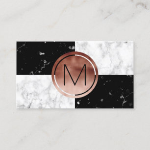 Elegant monogram rose gold black white marble business card