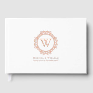 Elegant Monogram Rose Gold Foil White Wedding Guest Book