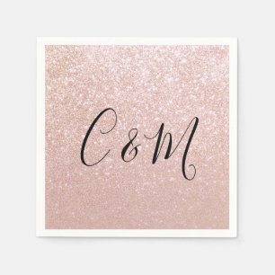 Elegant Monogram Rose Gold Glitter Wedding Napkins