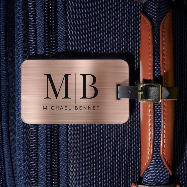Elegant Monogram Rose Gold Luggage Tag (Front Insitu 4)
