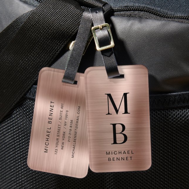 Elegant Monogram Rose Gold Luggage Tag (Elegant Monogram Rose Gold Luggage Tag)