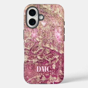 Elegant monogram rose gold pink gradient pattern iPhone 16 case
