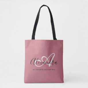 Elegant Monogram Rose Gold Script Name Initial Tote Bag