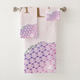 Elegant Monogram Rose pink Glitter Bath Towel Set