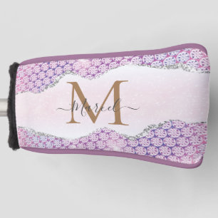 Elegant Monogram Rose pink Glitter Golf Head Cover