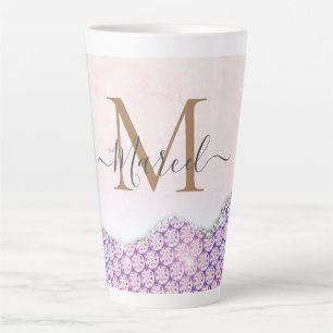 Elegant Monogram Rose pink Glitter   Latte Mug
