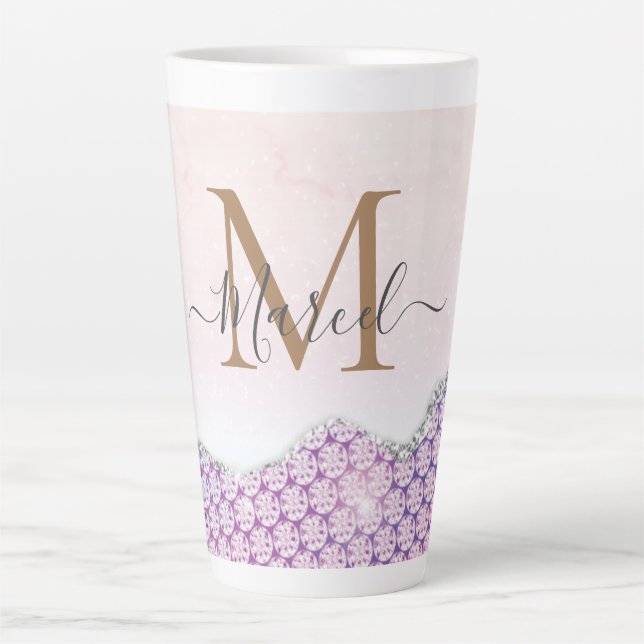 Elegant Monogram Rose pink Glitter   Latte Mug (Front)