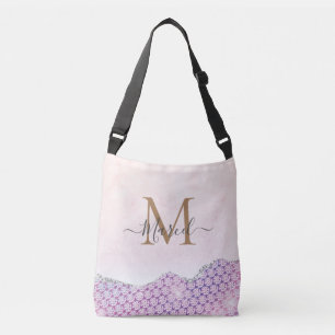 Elegant Monogram Rose pink Glitter   Latte Mug Crossbody Bag