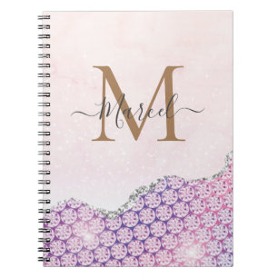 Elegant Monogram Rose pink Glitter Notebook