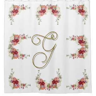 Elegant Monogram Roses Design Shower Curtain