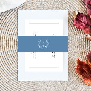 Elegant Monogram Royal Blue Botanical Wreath Invitation Belly Band