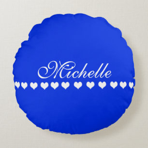 Elegant Monogram Royal Blue Round Cushion