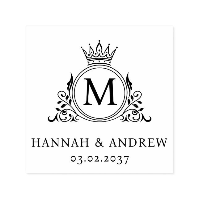 Elegant, Monogram, Royal, Crown, Logo Wedding Self-inking Stamp (Design)