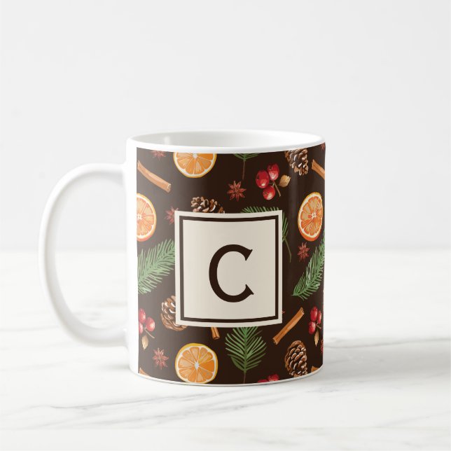 Elegant Monogram Rustic Autumn Winter Botanical   Coffee Mug (Left)