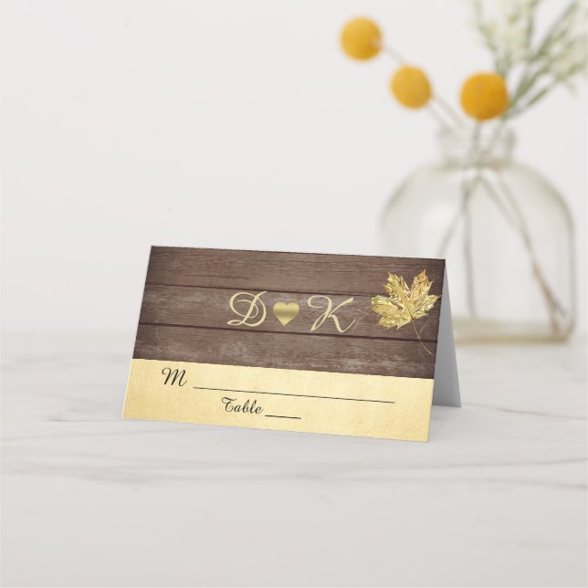 Elegant Monogram Rustic Barn Wood Country Wedding Place Card (Front)