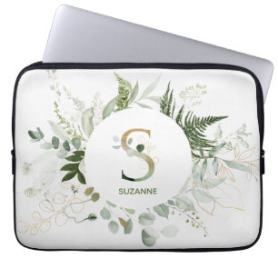 Elegant Monogram S Eucalyptus Wreath Laptop Sleeve