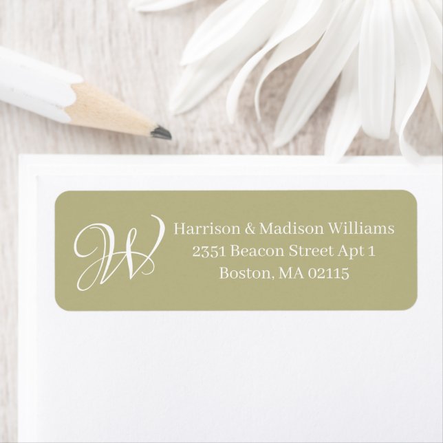 Elegant Monogram sage green custom Return Address (Insitu)