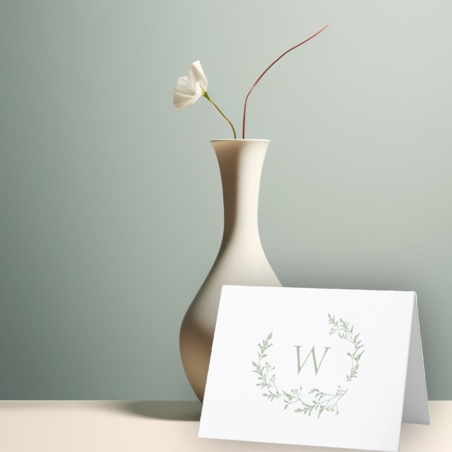 Elegant Monogram Sage Green Floral Leaves Crest Thank You Card (Creator Uploaded)