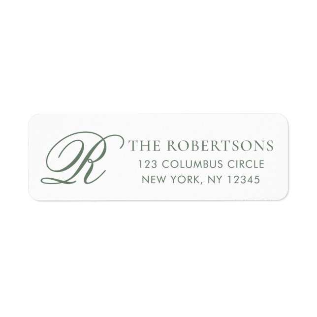 Elegant Monogram Sage Green Return Address Label (Front)