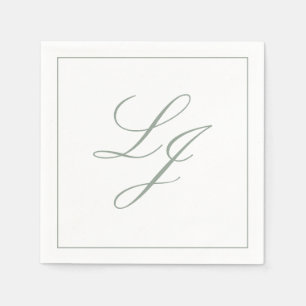 Elegant Monogram Sage Green Simple Script Wedding Napkin