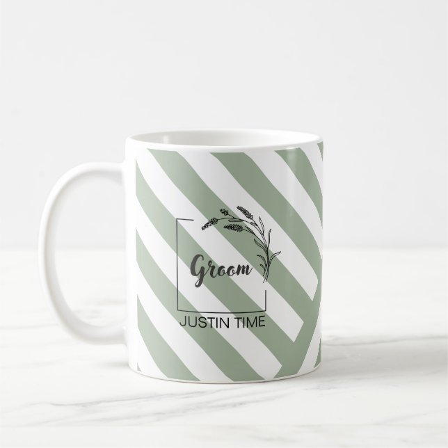 Elegant Monogram Sage Green Striped Mug (Left)