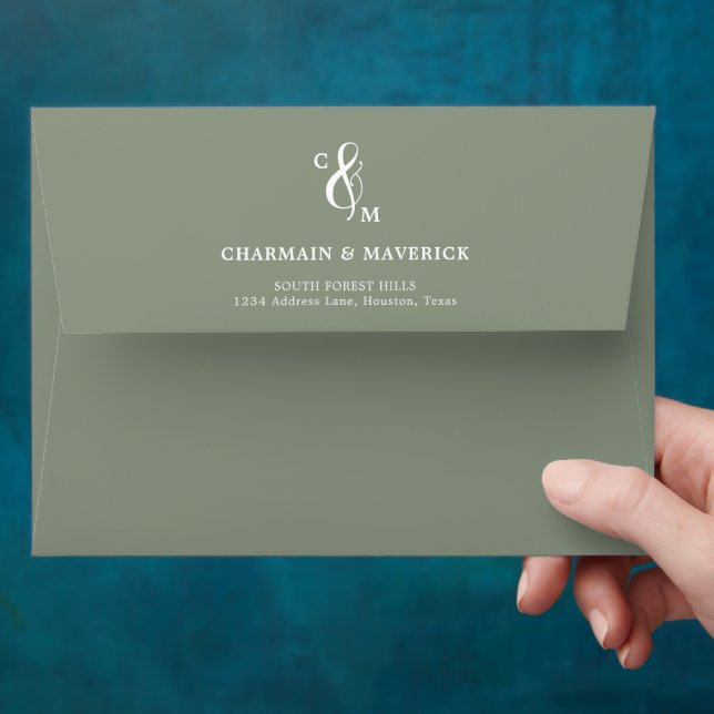Elegant Monogram Sage Green  Wedding Envelope (Hand)