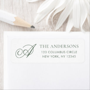 Elegant Monogram Sage Green White Return Address