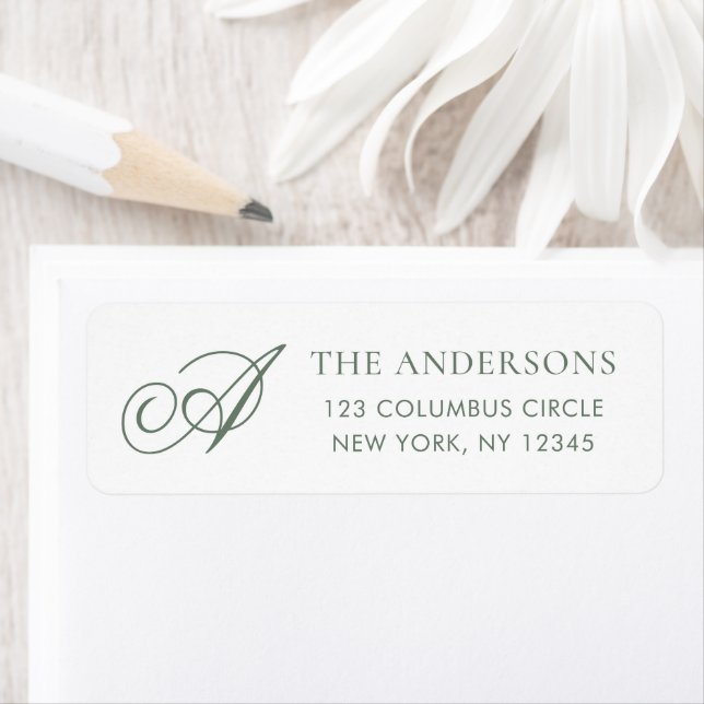 Elegant Monogram Sage Green White Return Address (Insitu)
