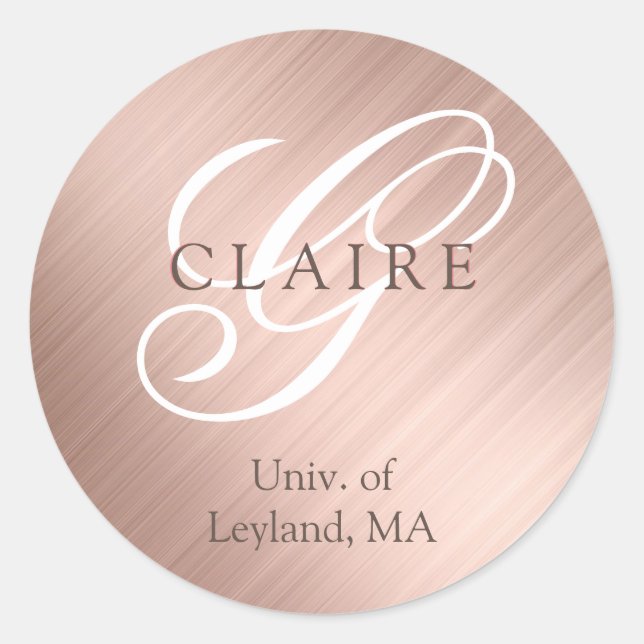 Elegant Monogram School Name Classic Round Sticker (Front)