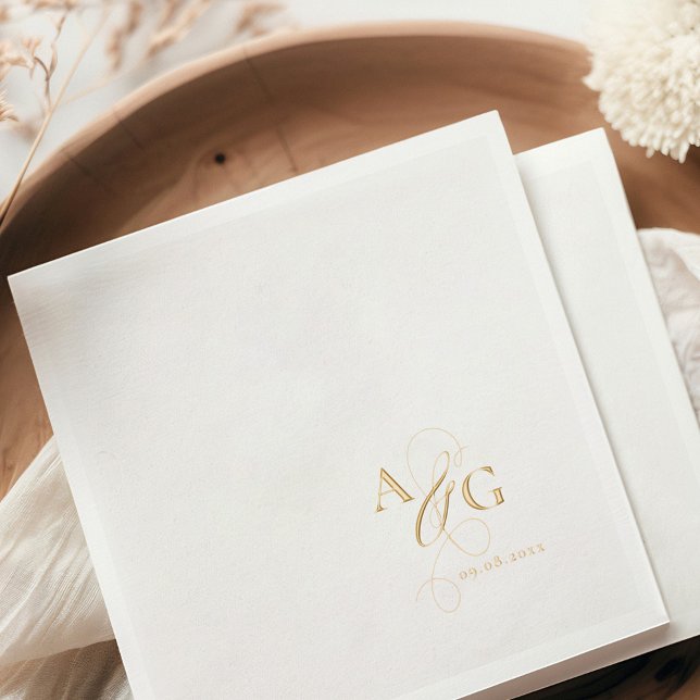 Elegant Monogram Script Ampersand Wedding Gold Foil Napkins (Creator Uploaded)