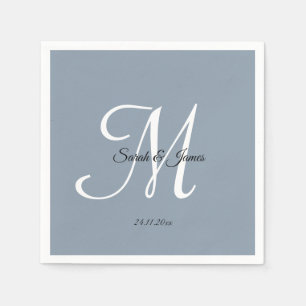 Elegant Monogram Script Dusty Blue Wedding Party Napkin