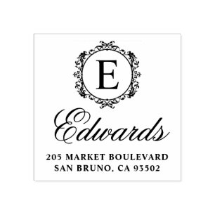 Elegant Monogram Script Family Name Return Address Rubber Stamp
