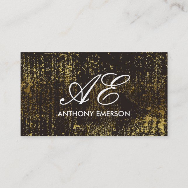 Elegant Monogram Script Gold Grunge Business Card (Front)