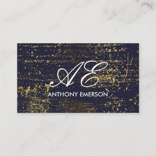 Elegant Monogram Script Gold Grunge Business Card (Front)