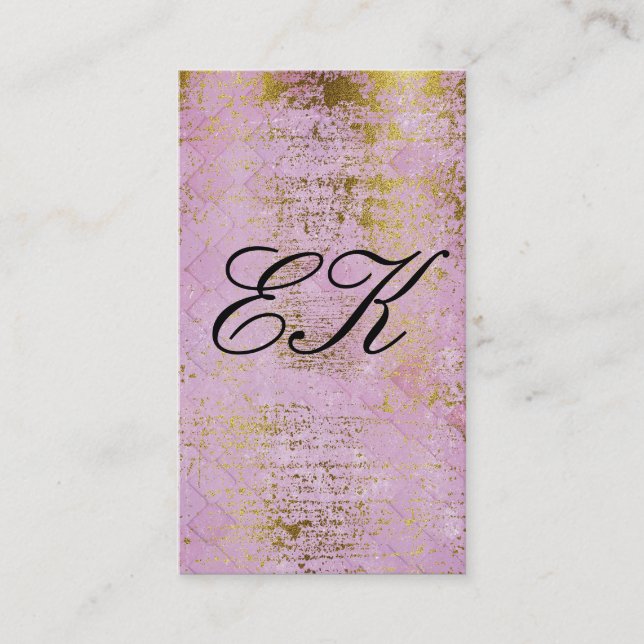 Elegant Monogram Script Gold Grunge Pink Tiles Business Card (Front)