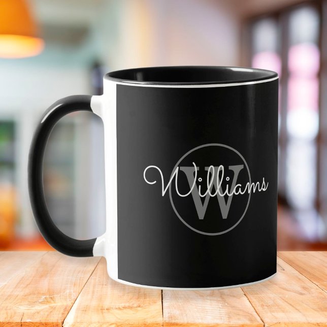 Elegant Monogram Script Name Black And Grey Mug (Creator Uploaded)