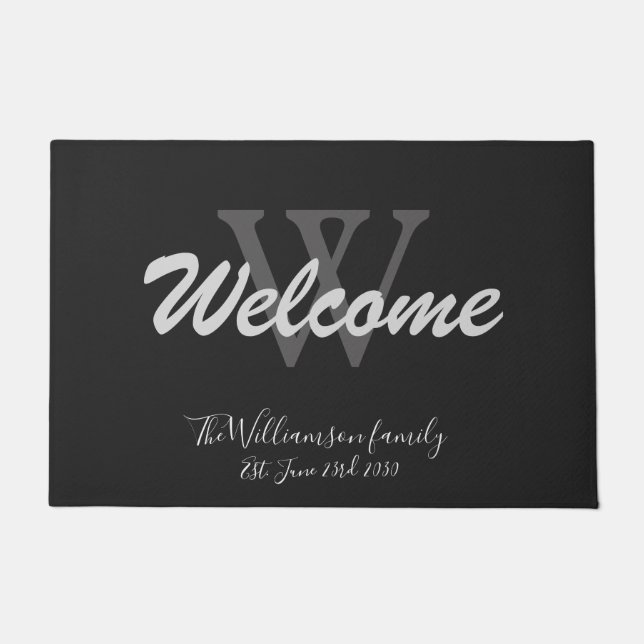 Elegant Monogram Script Name Chic Wedding Welcome  Doormat (Front)