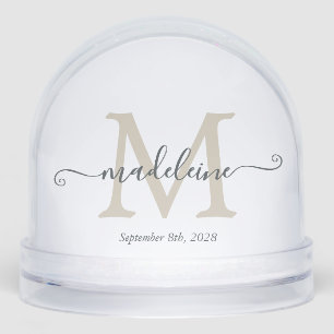 Elegant Monogram Script Name Custom Date  Snowglobe