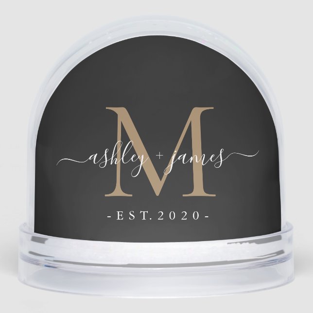 Elegant Monogram Script Name Custom Date Wedding Snowglobe (Front)