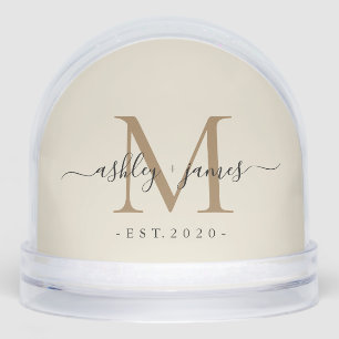 Elegant Monogram Script Name Custom Date Wedding Snowglobe