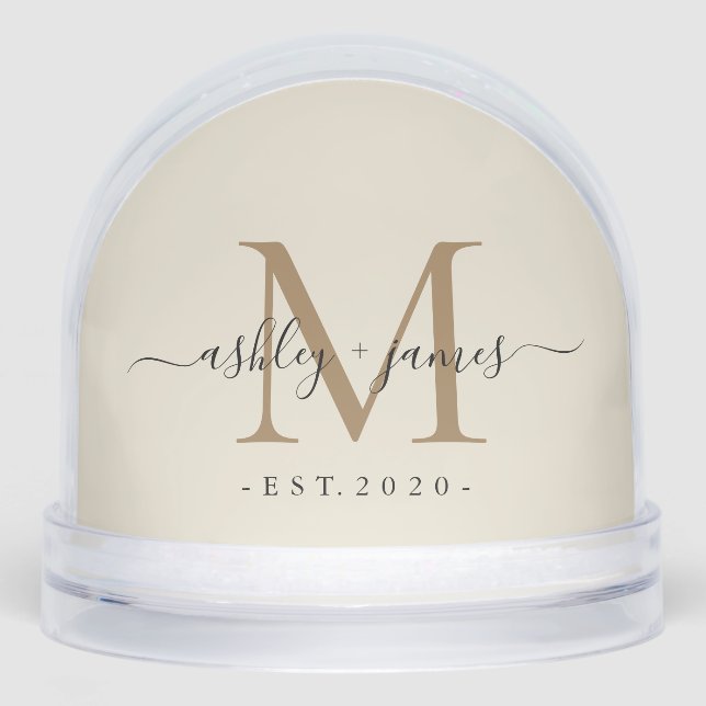 Elegant Monogram Script Name Custom Date Wedding Snowglobe (Front)