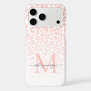 Elegant Monogram Script Name Pink Leopard Ombre