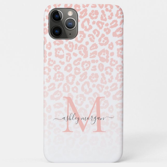 Elegant Monogram Script Name Pink Leopard Ombre Case-Mate iPhone Case (Back)
