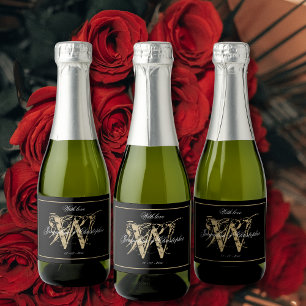 Elegant Monogram Script Names Classic Wedding Mini Sparkling Wine Label