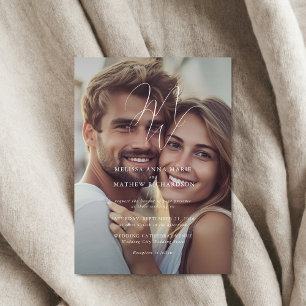 Elegant Monogram Script Photo Wedding Acrylic Invitations