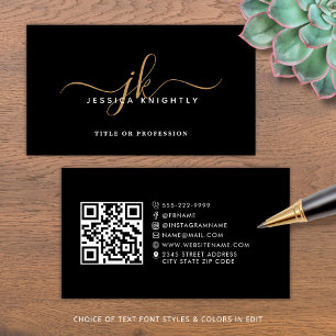 Elegant Monogram Script QR Code Social Media Business Card
