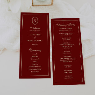 Elegant Monogram Script Wine Red Wedding Ceremony Programme