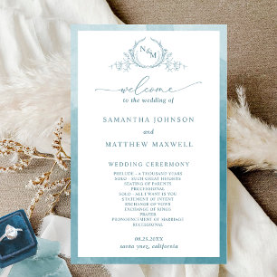 Elegant  Monogram Sea Glass Wedding Program