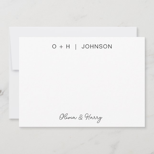 Elegant Monogram Signature Script Wedding Card (Front)