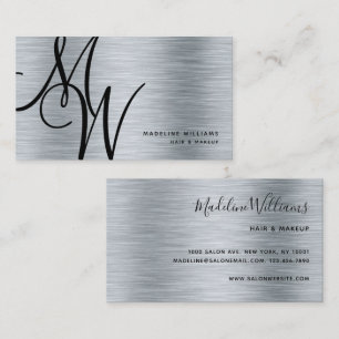 Elegant Monogram Silver Black Modern Script Name Business Card